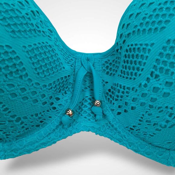 Freya Swimwear Bikini Top Size 34DDD Turquoise Teal Swim Bra Clip Fastening - Picture 4 of 7